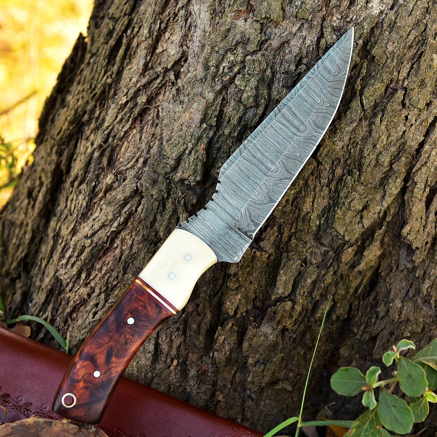 Custom Handmade Damascus Steel Blade Outdoor Hunting Camping Knife