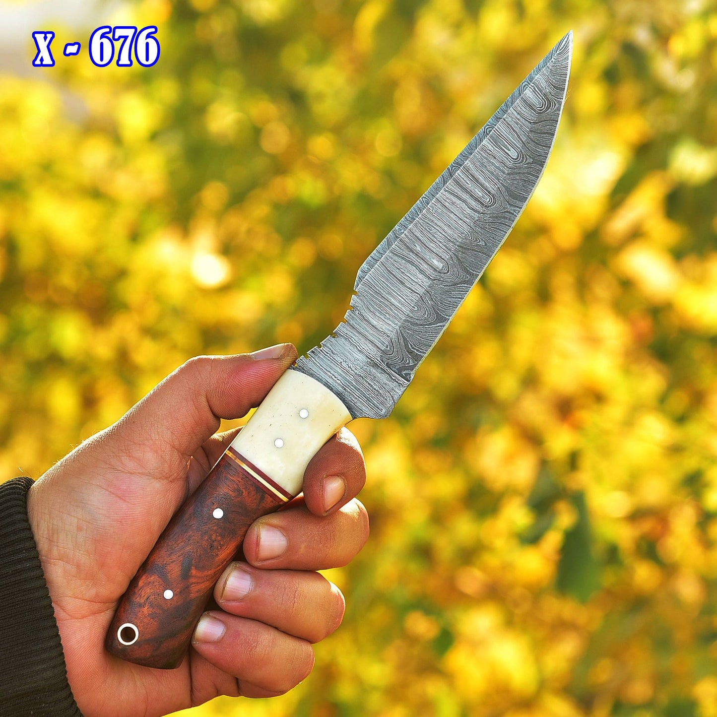 Custom Handmade Damascus Steel Blade Outdoor Hunting Camping Knife