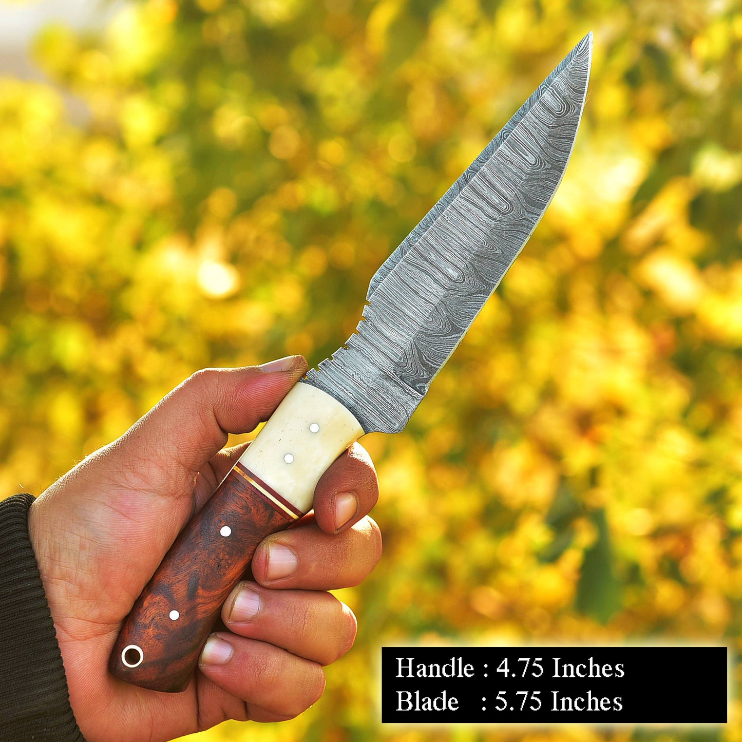 Custom Handmade Damascus Steel Blade Outdoor Hunting Camping Knife