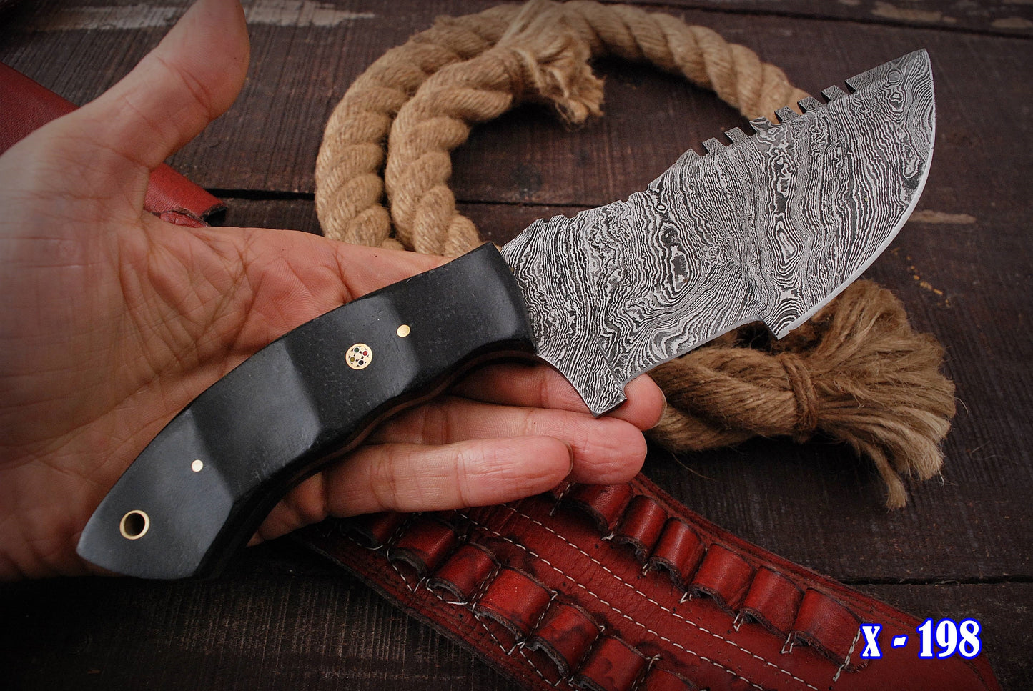 Handcrafted Damascus Tracker Knife - Premium Quality Hunting and Camping Tool x-198