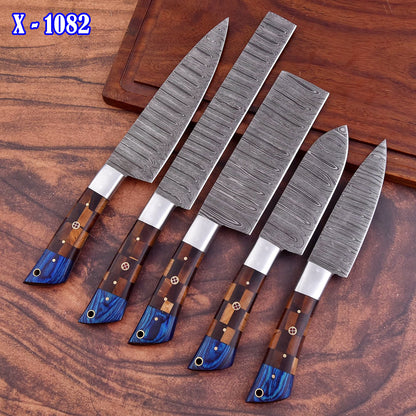 Hand Forged Damascus Steel Chef Knife Kitchen Knife Set Wood Handle