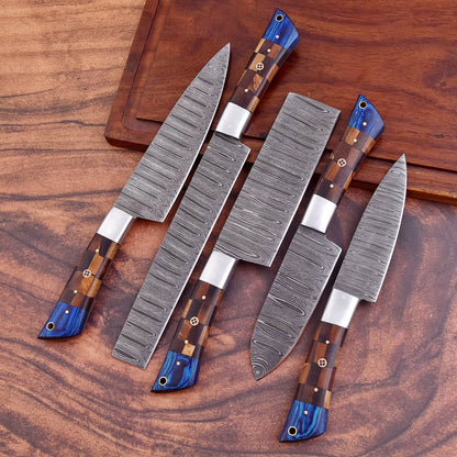 Hand Forged Damascus Steel Chef Knife Kitchen Knife Set Wood Handle