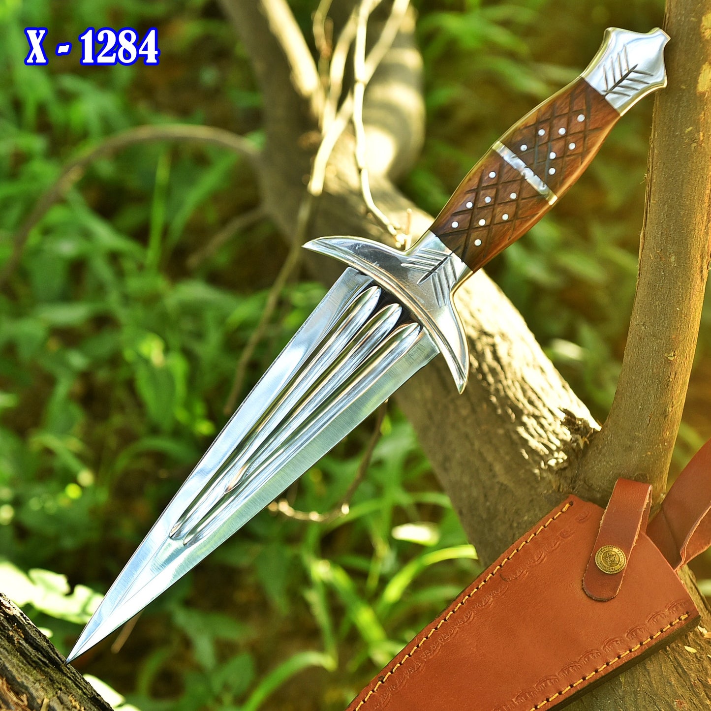 Handcrafted Fixed Double Edge Carbon Steel Blade Dagger Knife Wood Handle