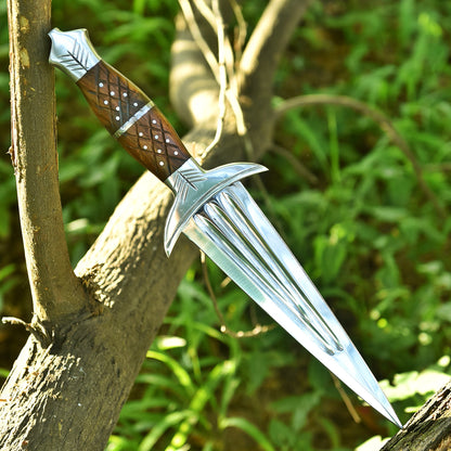 Handcrafted Fixed Double Edge Carbon Steel Blade Dagger Knife Wood Handle