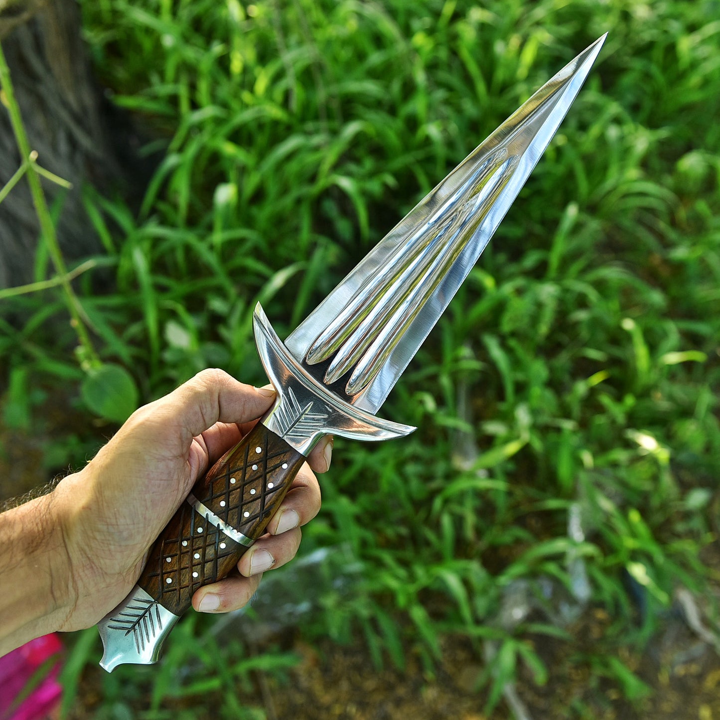 Handcrafted Fixed Double Edge Carbon Steel Blade Dagger Knife Wood Handle