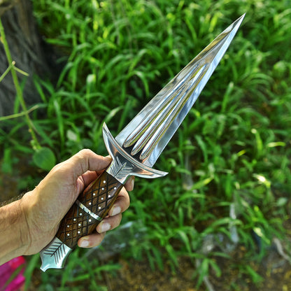 Handcrafted Fixed Double Edge Carbon Steel Blade Dagger Knife Wood Handle