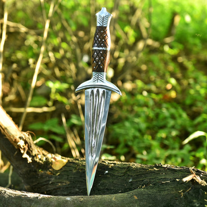 Handcrafted Fixed Double Edge Carbon Steel Blade Dagger Knife Wood Handle