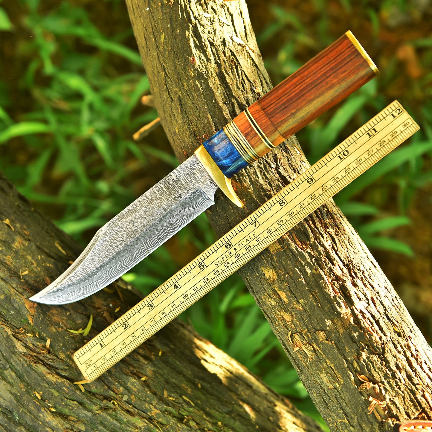 12" Handmade Forged Damascus Steel Hunting Survival Knife EDC