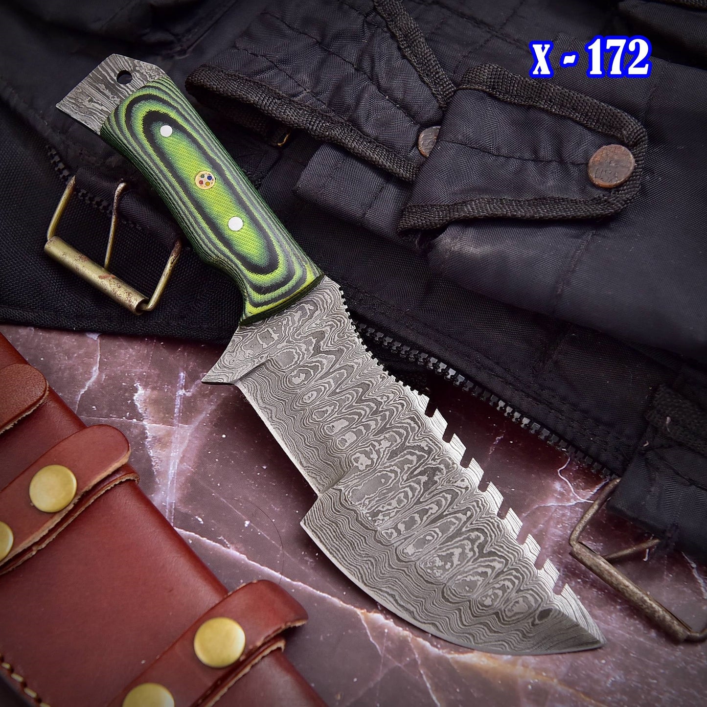 Custom Handmade Damascus Vintage Knife Full Tang Micarta Handle x-172