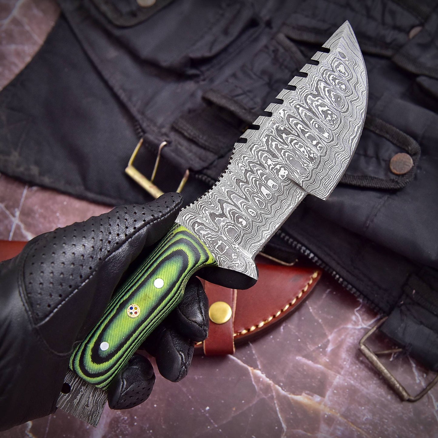 Custom Handmade Damascus Vintage Knife Full Tang Micarta Handle x-172