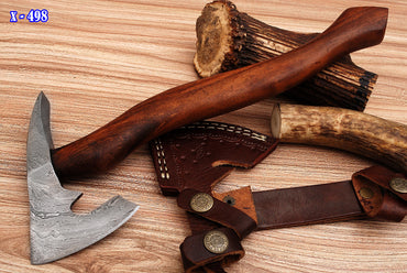Custom Forged Damascus Steel Hunting Camping Viking Axe With Sheath
