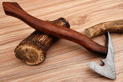 Custom Forged Damascus Steel Hunting Camping Viking Axe With Sheath