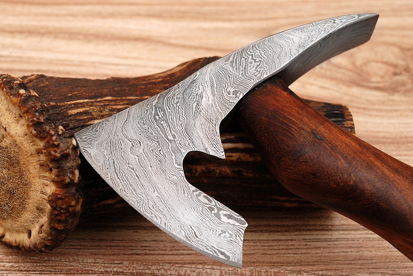 Hand Forged Damascus Steel Outdoor Camping Bushcraft Axe Wood Handle