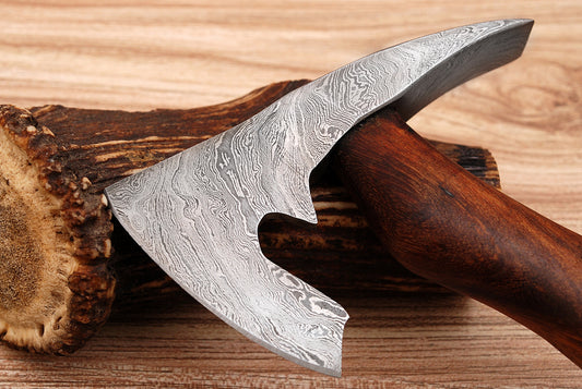 Hand Forged Damascus Steel Outdoor Camping Bushcraft Axe Wood Handle