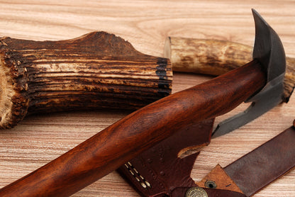Custom Forged Damascus Steel Hunting Camping Viking Axe With Sheath
