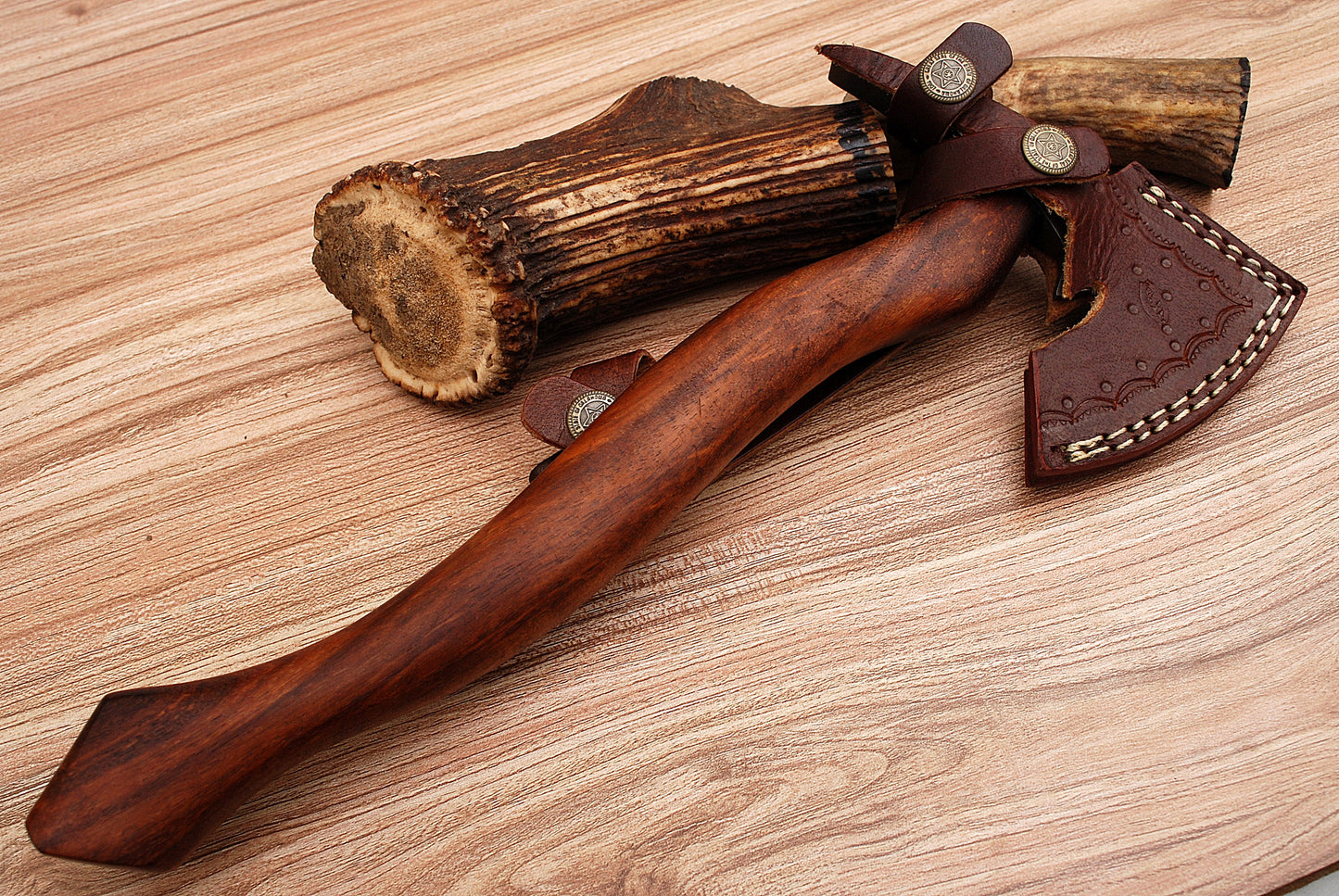 Custom Forged Damascus Steel Hunting Camping Viking Axe With Sheath