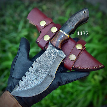 10" Handmade Damascus Steel Hunting Tracker Knife With Ram Horn & Cocobolo Wood Handle