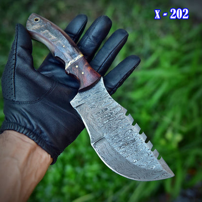 10" Handmade Damascus Steel Hunting Tracker Knife With Ram Horn & Cocobolo Wood Handle