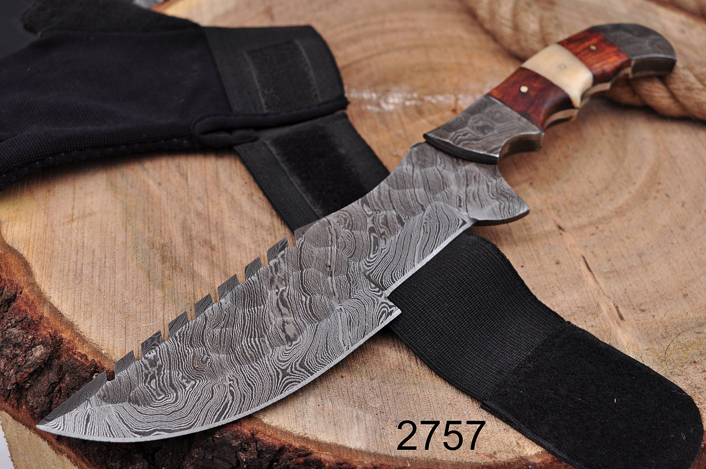 12" Bowie Knife Hammer Pattern - Forged Damascus Steel Hunting knives Full Tang x-239