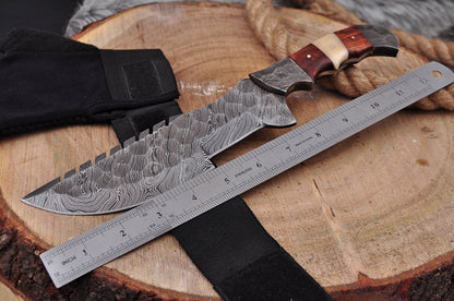 12" Bowie Knife Hammer Pattern - Forged Damascus Steel Hunting knives Full Tang x-239