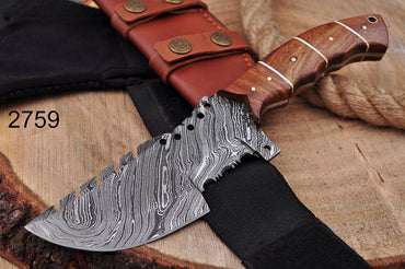 10”Custom Hand Made Forged Damascus Steel Tracker Hunting Camping Knife With Wood handle