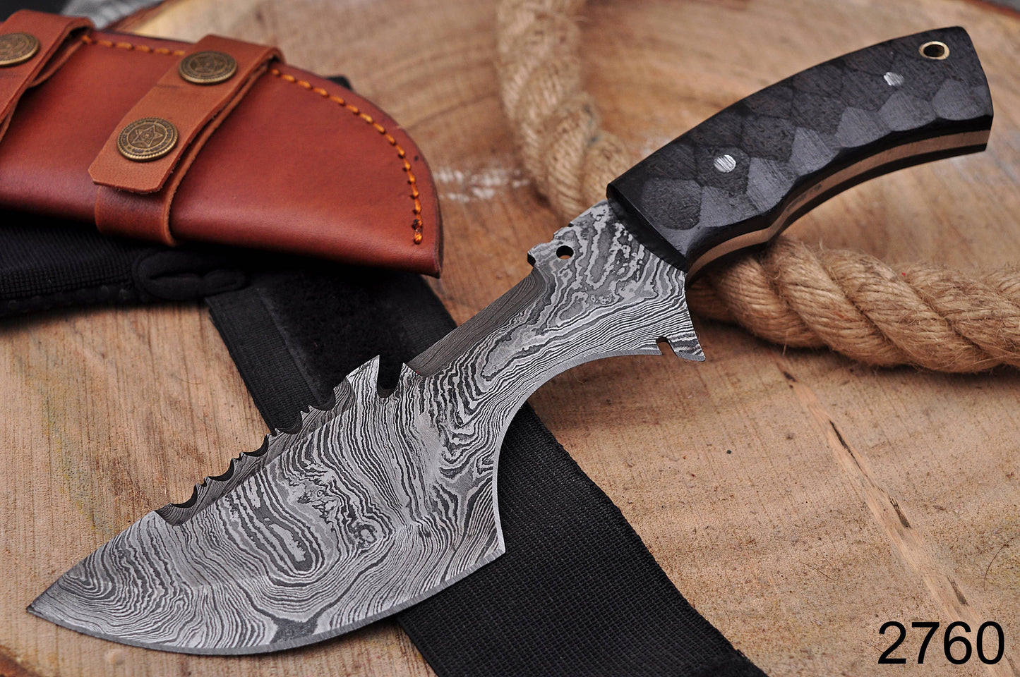 Handmade Damascus Steel Bowie Knife Multi-Purpose Hunting Skinner - with Leather Sheath