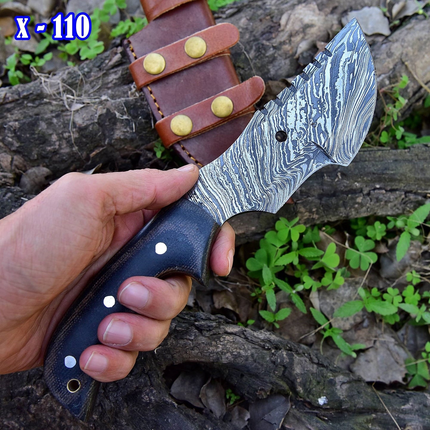 Handmade Damascus Hunting Knife - G10 Micarta Handle x-110