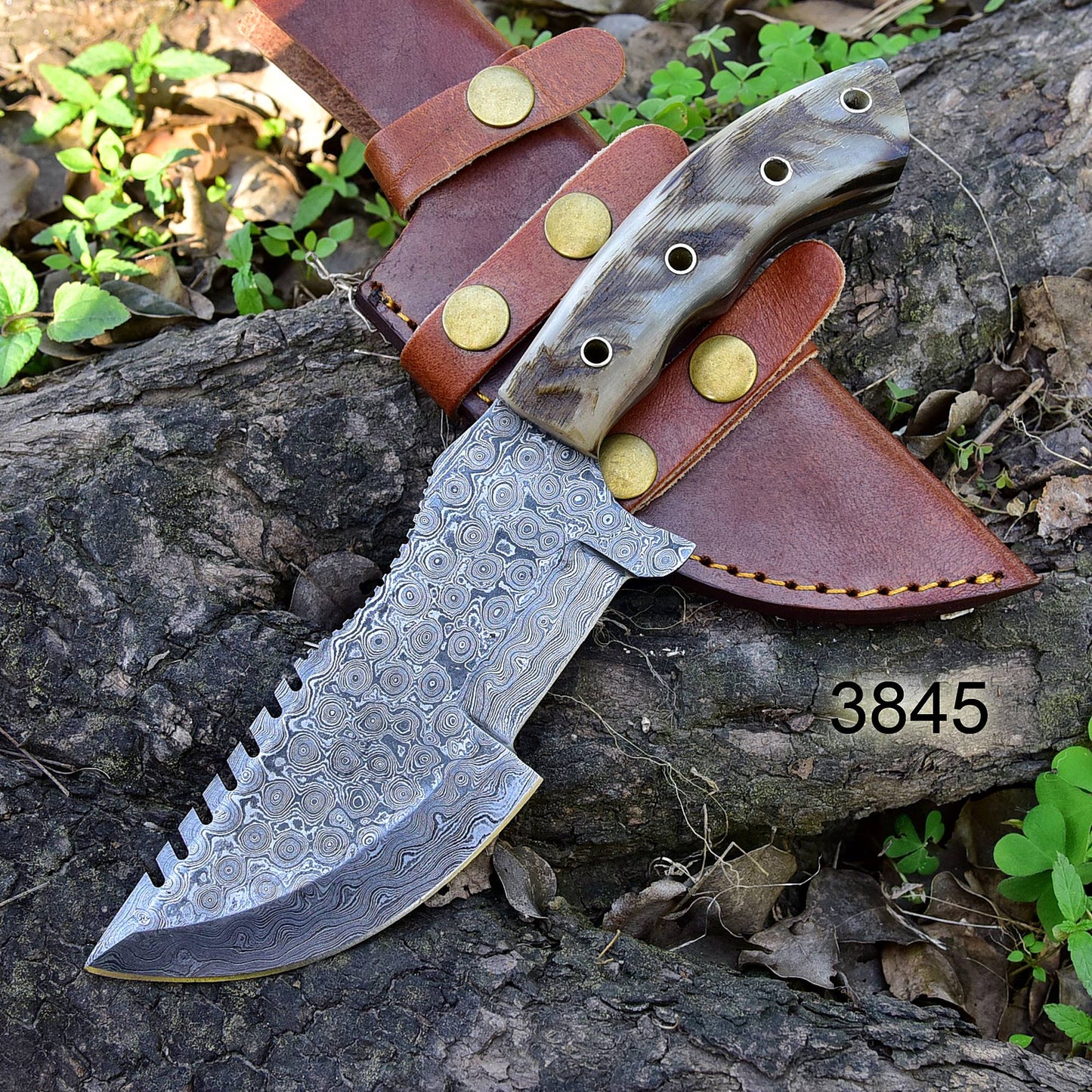 10”Custom Hand Made Forged Damascus Steel Tracker Hunting Camping Knife With Ram Horn Handle x-164