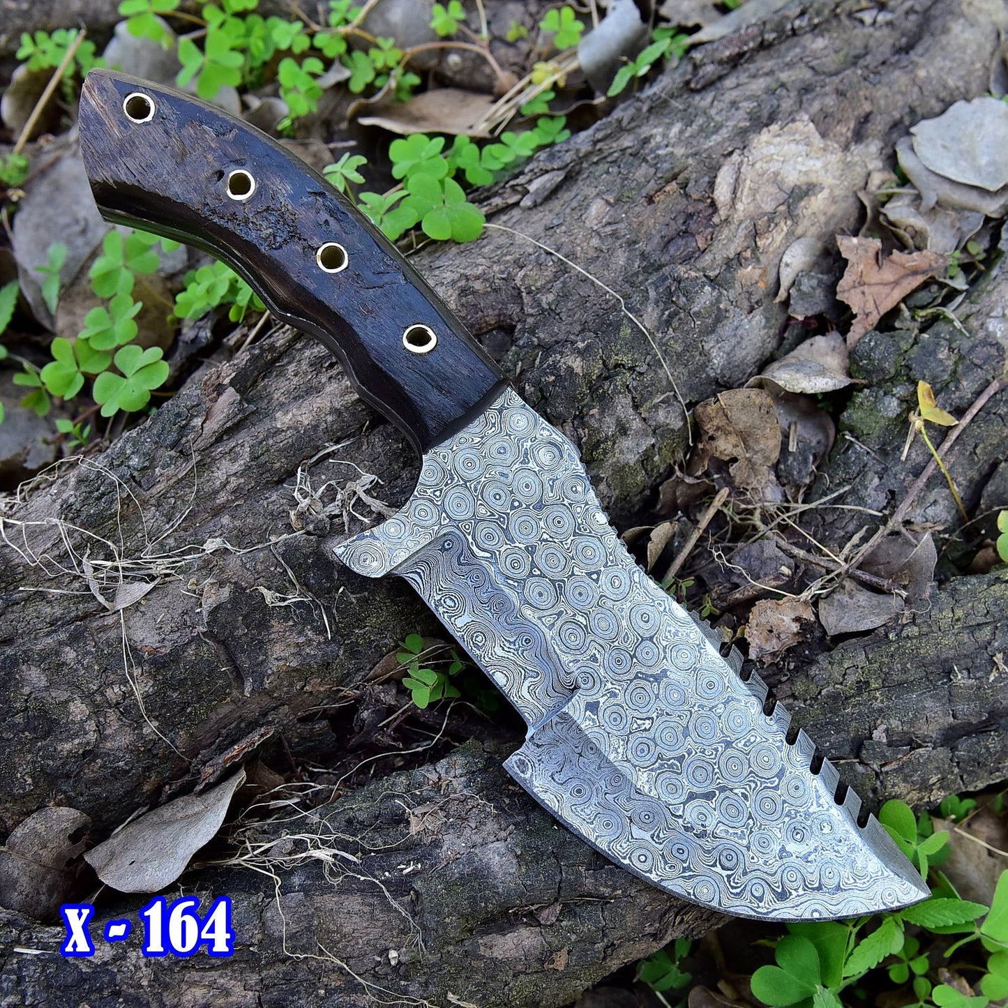 10”Custom Hand Made Forged Damascus Steel Tracker Hunting Camping Knife With Ram Horn Handle x-164