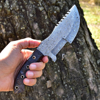 10”Custom Hand Made Forged Damascus Steel Tracker Hunting Camping Knife With Ram Horn Handle x-164