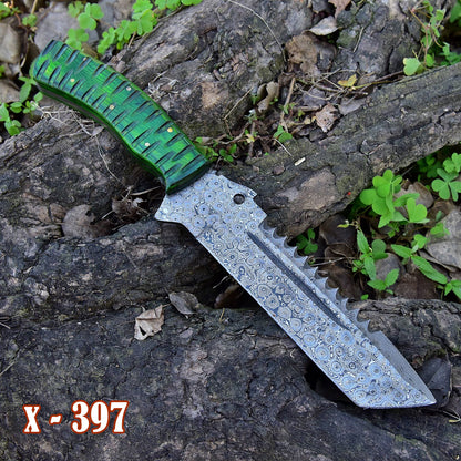 12" Custom Handmade Damascus Steel Tracker Knife- Stunning Wood Handle