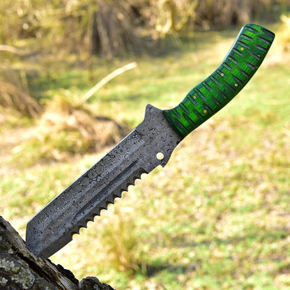 12" Custom Handmade Damascus Steel Tracker Knife- Stunning Wood Handle