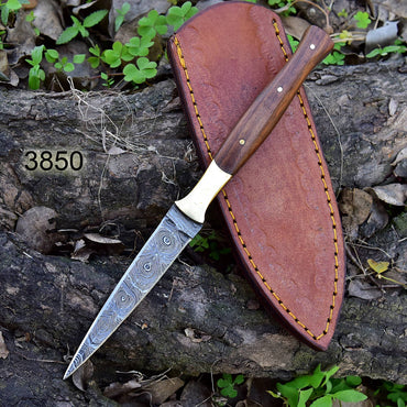 IDEAL Throwing knife Hand Forged Damascus Steel Double-Edged Boot knife with leather sheath