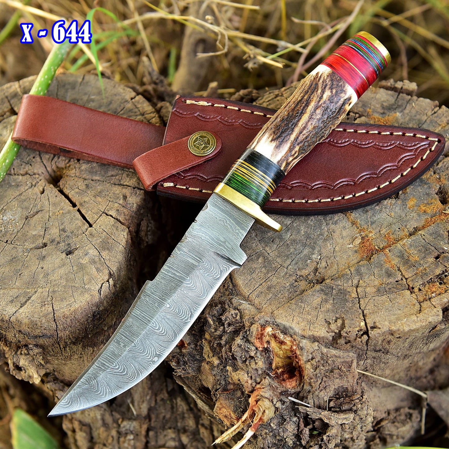 Custom Hand Forged Damascus Steel Adventure Camping EDC Knife Stage Handle