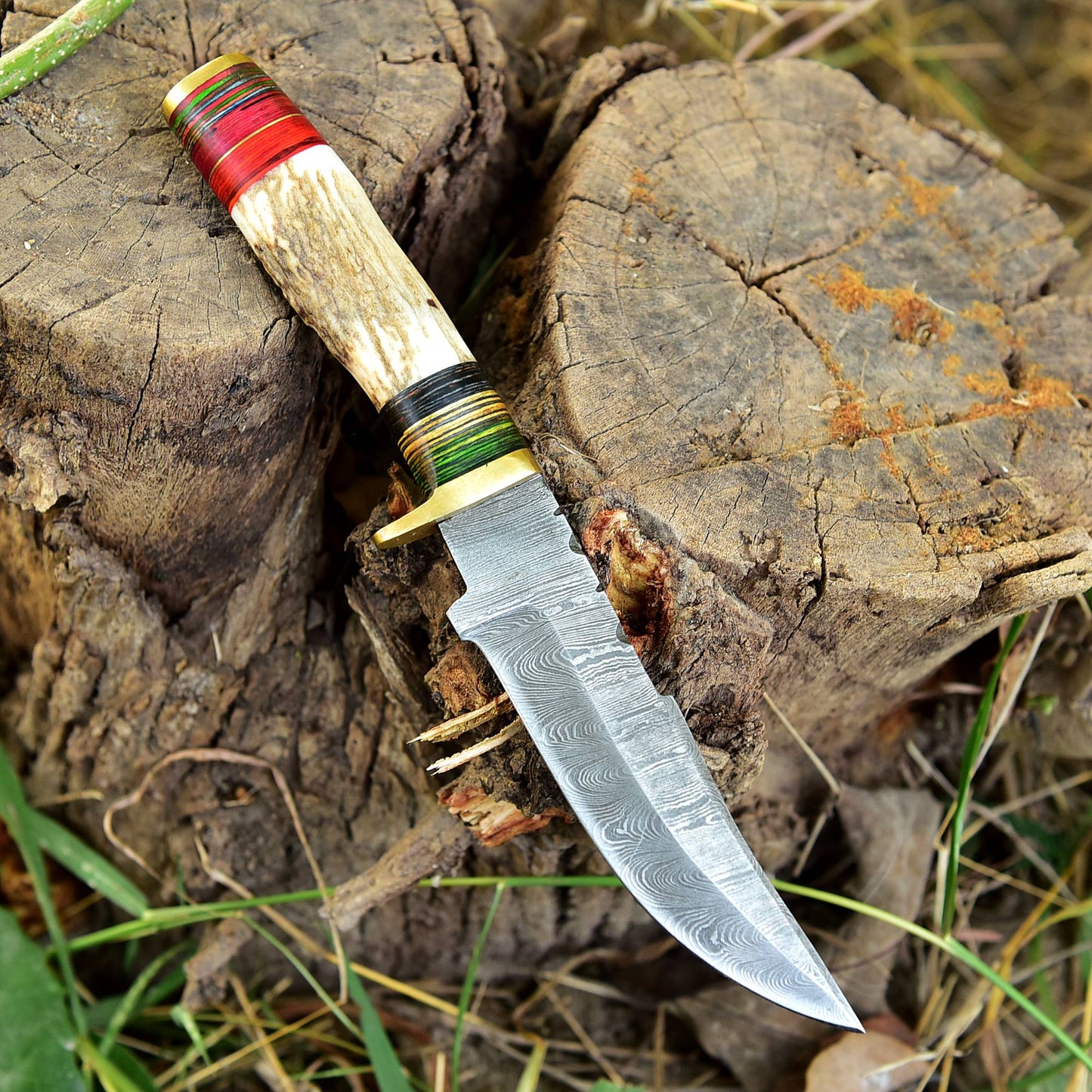 Custom Hand Forged Damascus Steel Adventure Camping EDC Knife Stage Handle