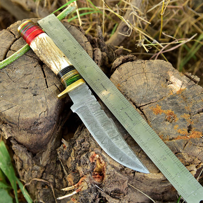 Custom Hand Forged Damascus Steel Adventure Camping EDC Knife Stage Handle