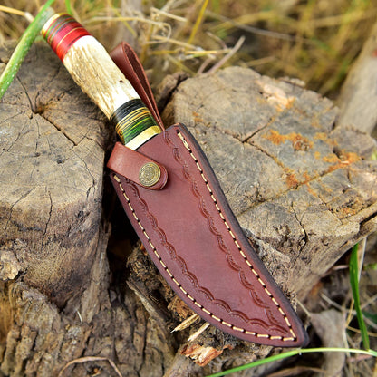 Custom Hand Forged Damascus Steel Adventure Camping EDC Knife Stage Handle