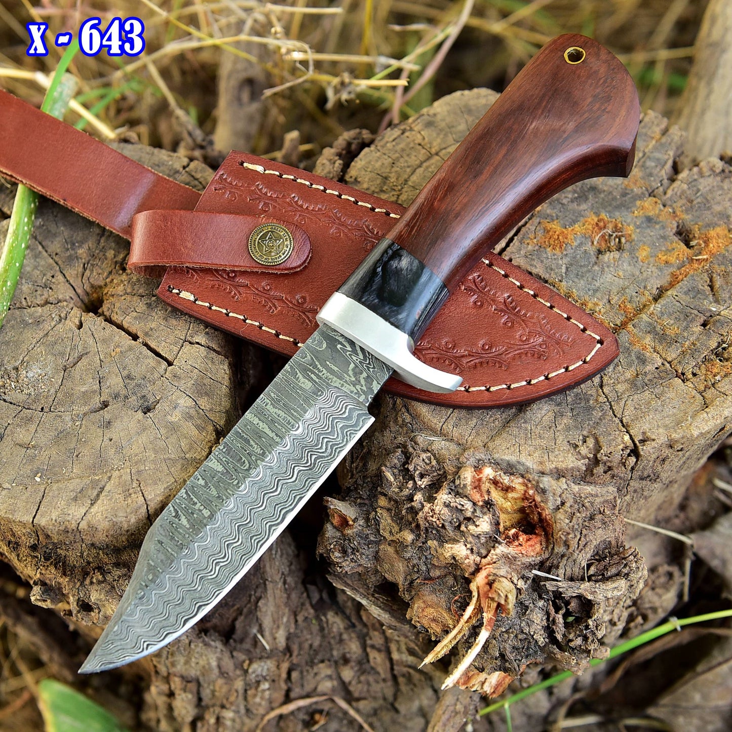 Handmade Damascus Steel Skinner Fixed Blade Knife EDC Wood Handle
