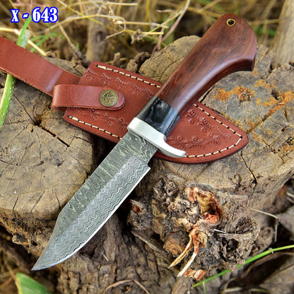 Handmade Damascus Steel Skinner Fixed Blade Knife EDC Wood Handle