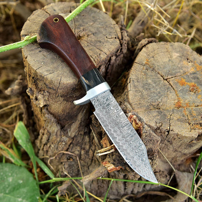 Handmade Damascus Steel Skinner Fixed Blade Knife EDC Wood Handle