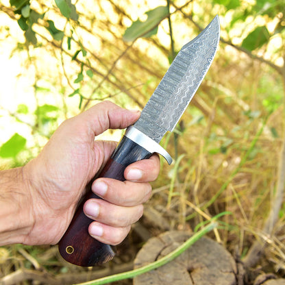 Handmade Damascus Steel Skinner Fixed Blade Knife EDC Wood Handle