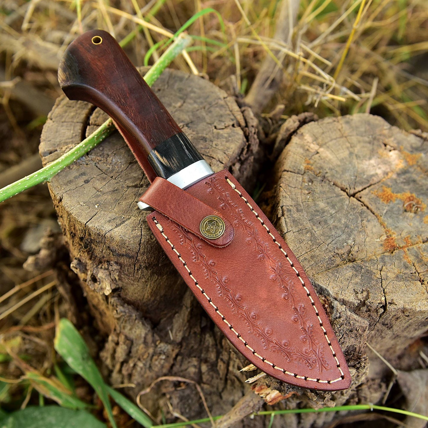 Handmade Damascus Steel Skinner Fixed Blade Knife EDC Wood Handle