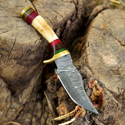Handmade Damascus Steel Outdoor Fixed Blade Hiking Skinner Knife Stage Handle
