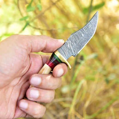 Handmade Damascus Steel Outdoor Fixed Blade Hiking Skinner Knife Stage Handle