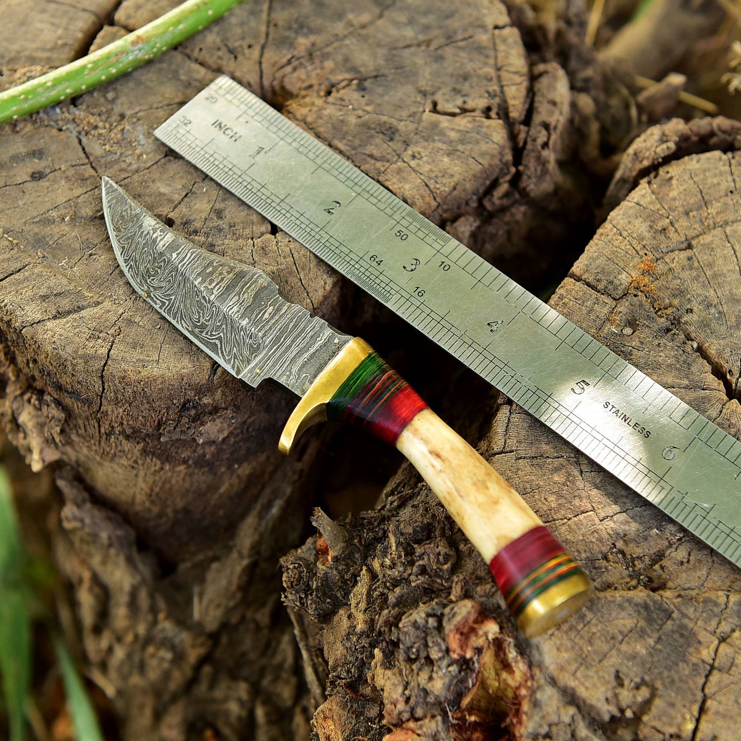 Handmade Damascus Steel Outdoor Fixed Blade Hiking Skinner Knife Stage Handle
