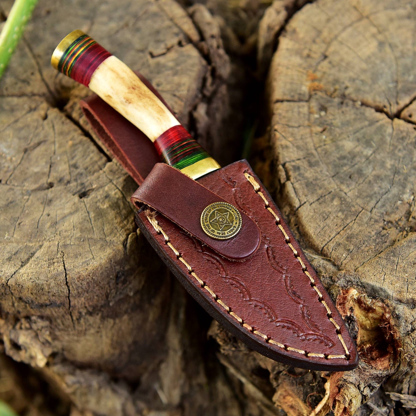 Handmade Damascus Steel Outdoor Fixed Blade Hiking Skinner Knife Stage Handle