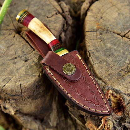 Handmade Damascus Steel Outdoor Fixed Blade Hiking Skinner Knife Stage Handle