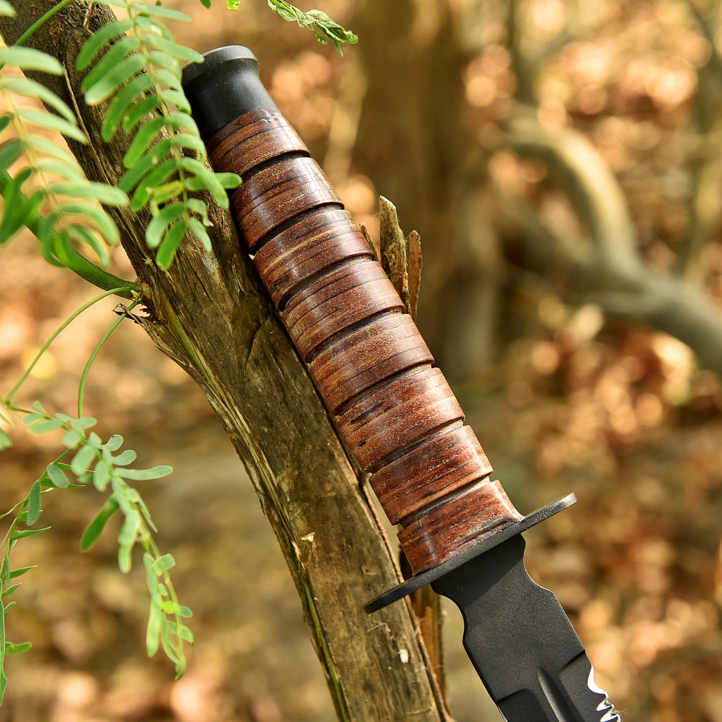 Handcrafted Carbon Steel Double Edged D2 Blade Sword Leather Handle