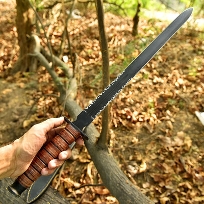 Handcrafted Carbon Steel Double Edged D2 Blade Sword Leather Handle