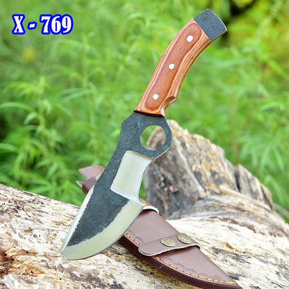 Handmade Forged Full Tang Tom Brown Tracker Knife - Wood Handle - With Leather Sheath